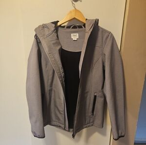 Gray Zip-Up Raincoat with Hood